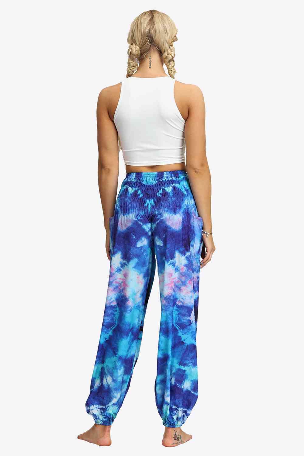 BasicBabe Tie-Dye Smocked Royal Blue Joggers