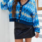 Geometric Button Up Dropped Shoulder Cardigan