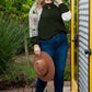 Plus Size Army Green Floral Waffle-Knit Round Neck Blouse