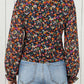 Plus Size Printed Surplice Neck Long Sleeve Blouse