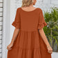 SO BOHO Full Size V-Neck Flounce Sleeve Tiered Dress