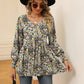 Full Size Printed V-Neck Lantern Sleeve Blouse