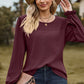 Eyelet Round Neck Flounce Sleeve T-Shirt