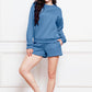 Comfy n' Cozy Round Neck Long Sleeve Sweatshirt and Drawstring Shorts Set