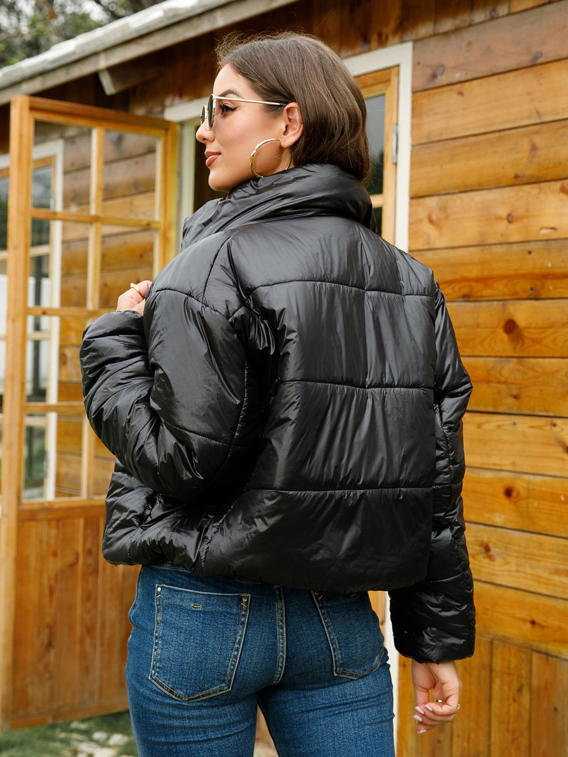 Full Size Zip-Up High Neck Puffer Jacket