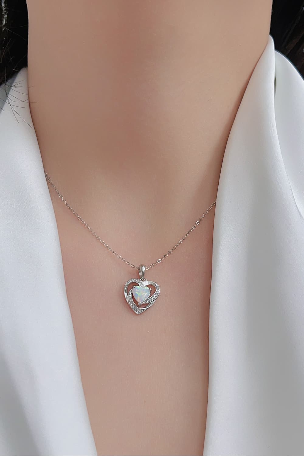 Women's Opal Heart Pendant Necklace