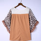 Plus Size Printed Color Block Ruffled Blouse