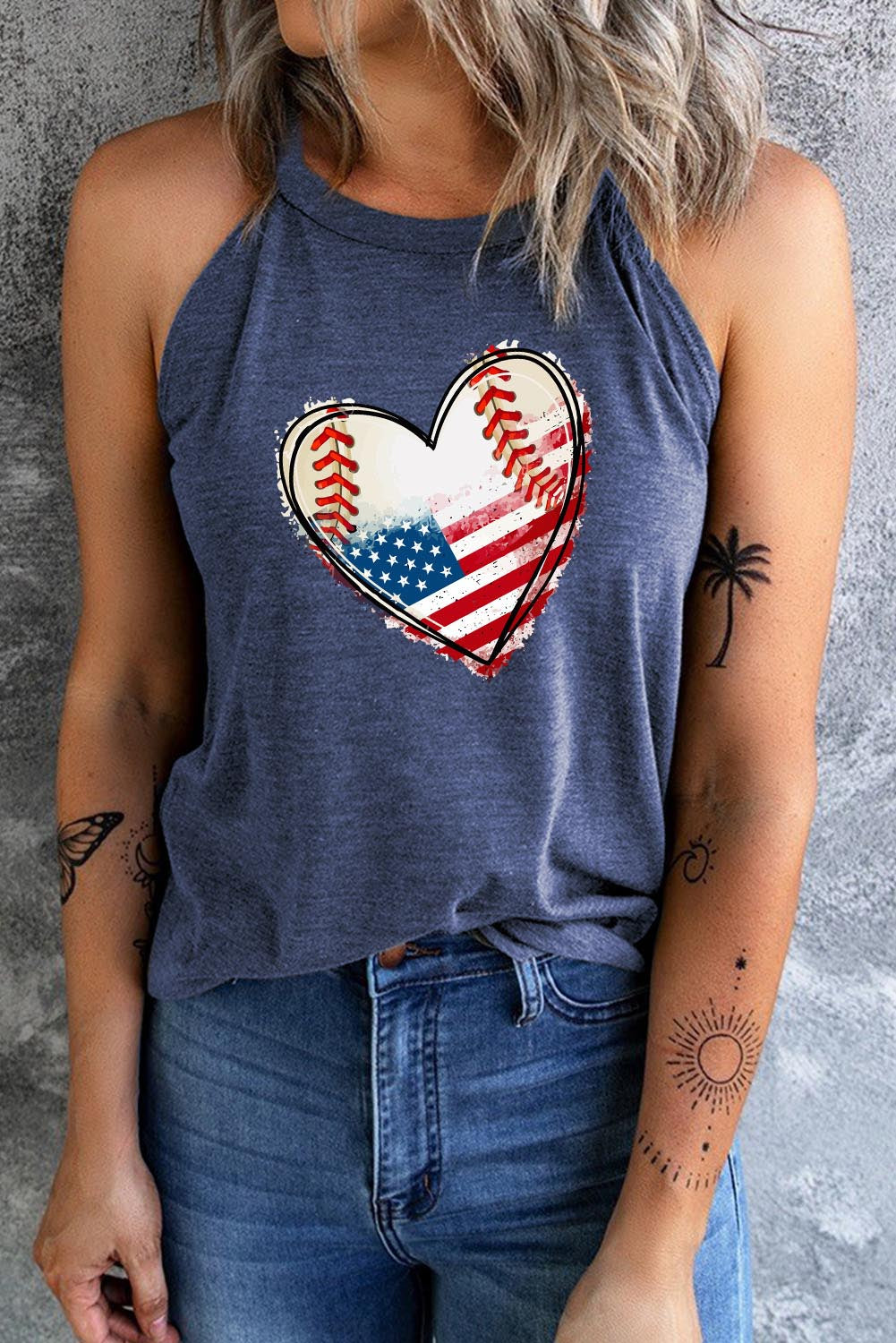 Women's Full Size US Flag Heart Graphic Tank