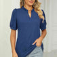 Full Size Notched Neck Puff Sleeve T-Shirt