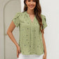 Heart Print Notched Petal Sleeve Blouse