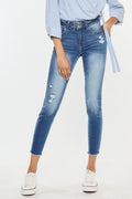 Kancan Distressed Raw Hem High Waist Jeans *