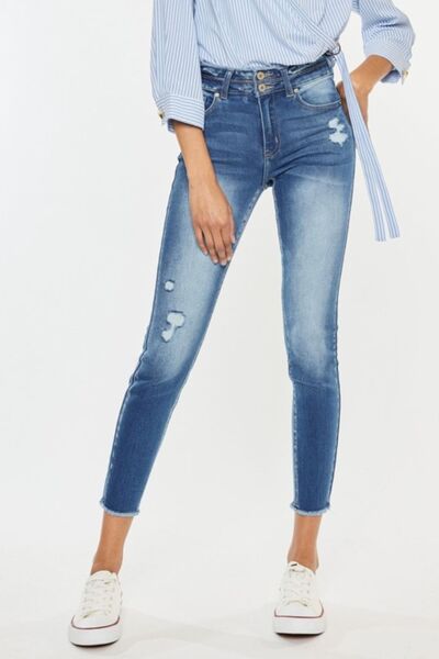 Kancan Distressed Raw Hem High Waist Jeans *