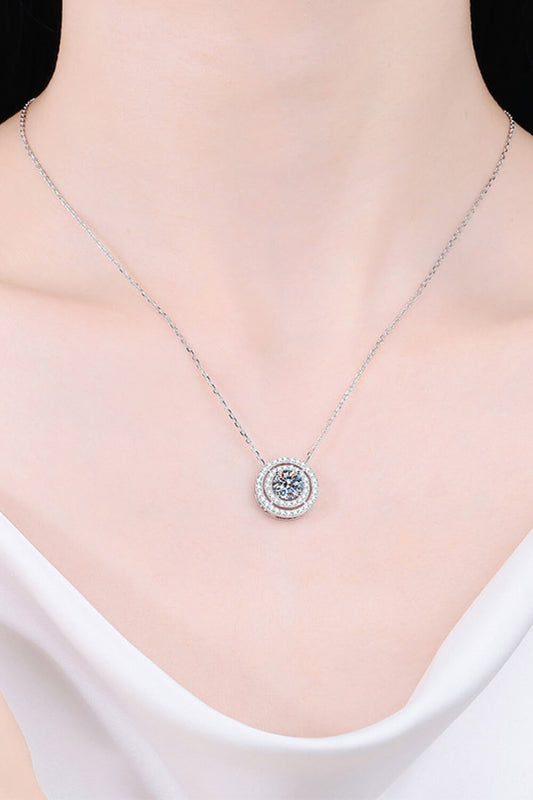 Women's Moissanite Round Pendant Rhodium-Plated Necklace