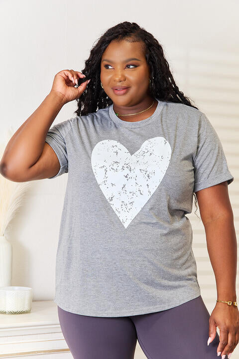 Simply Love Heart Graphic Cuffed Short Sleeve T-Shirt *
