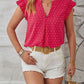 Swiss Dot Ruffled Cap Sleeve T-Shirt