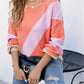 Hannah&Mea Color Block Ribbed Round Neck Sweater
