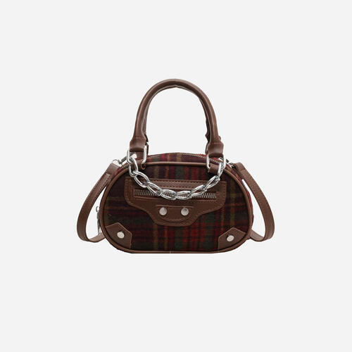 Your Treasures Chestnut Brown Plaid Print Crossbody Bag