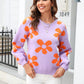 Hannah&Mea Floral Print Round Neck Dropped Shoulder Pullover Sweater