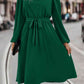 Tie Waist Notched Neck Long Sleeve Dress
