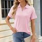 Pocketed Johnny Collar Short Sleeve Blouse