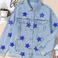 Hailey Apparel Medium Blue Pocketed Geometric Collared Neck Denim Jacket