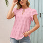 Eyelet Tie Neck Flutter Sleeve Blouse