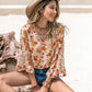 Full Size Floral V-Neck Spliced Lace Blouse