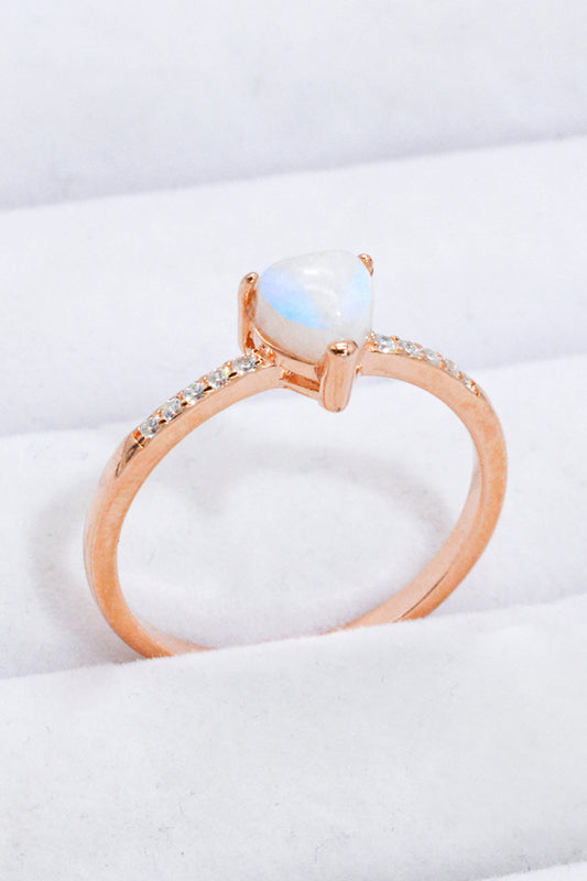 Women's Natural Moonstone Heart 18K Rose Gold-Plated Ring