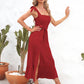 Square Neck Tie Strap Midi Dress