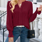 Eyelet Notched Flounce Sleeve Blouse