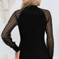 Adriana & Bae Full Size Round Neck Semi-Sheer Sleeve Blouse
