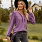 Full Size Puff Sleeve Ruffle Trim Blouse