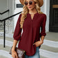 Full Size Notched Neck Three-Quarter Sleeve Blouse