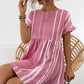 Striped Polka Dot Frill Short Sleeve Mini Dress