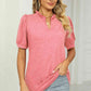 Full Size Notched Neck Puff Sleeve T-Shirt