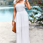 Women's Frill Trim Tie Shoulder Wide Leg Jumpsuit with Pockets