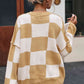 Checkered Exposed Seam Drooped Shoulder Sweater