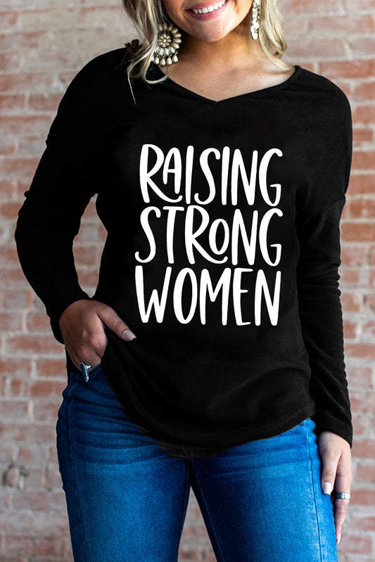 Women's Full Size RAISING STRONG WOMEN Graphic V-Neck Top