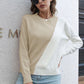 NatashaJay Contrast Color Round Neck Long Sleeve Sweater 🦋