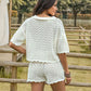 Eyelet Collared Neck Short Sleeve Top and Shorts Set