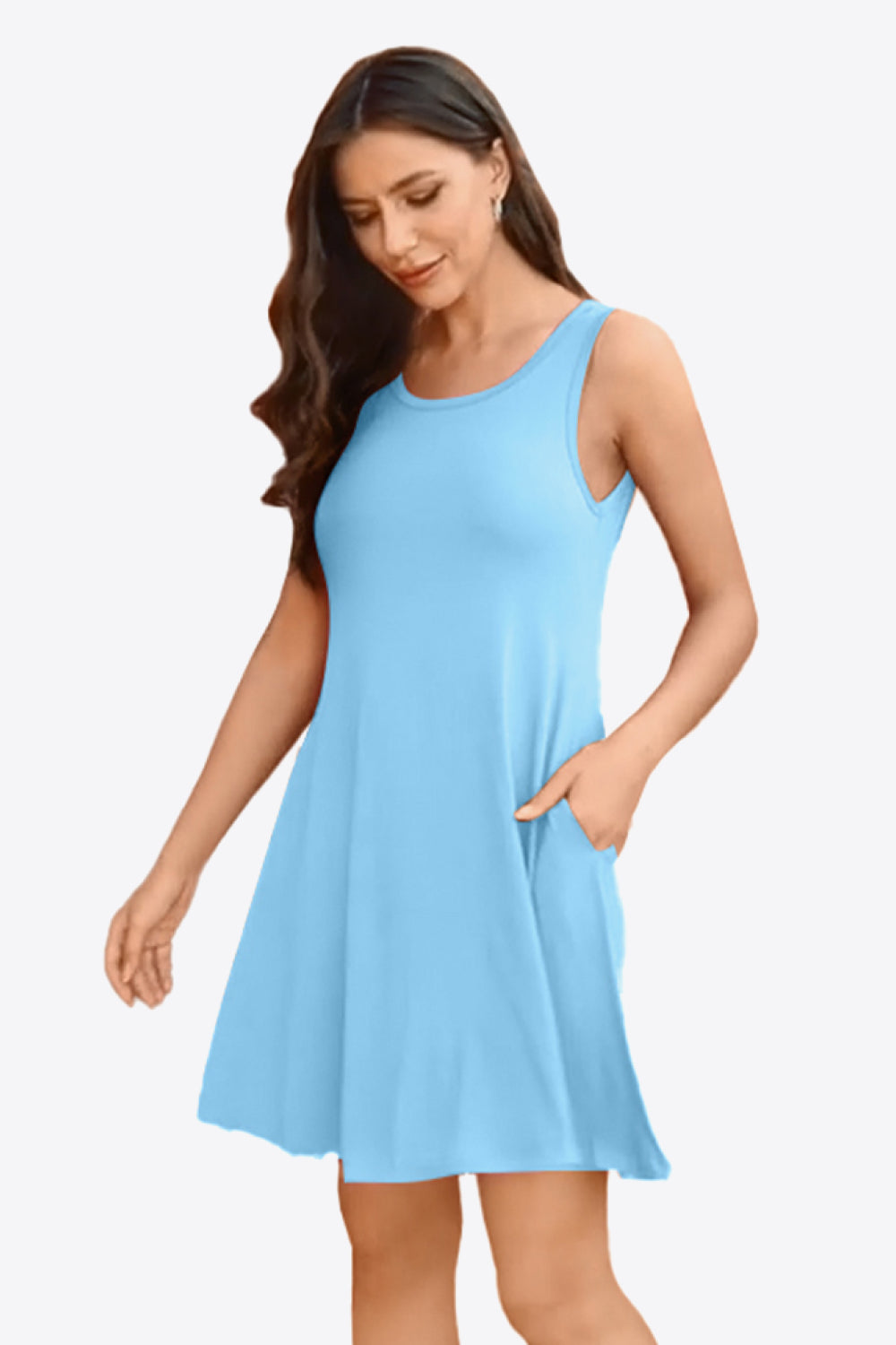 Women's Full Size Round Neck Sleeveless Dress with Pockets