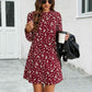 Round Neck Long Sleeve Red Mini Dress