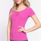 ACTIVE BASIC Lace Up Short Sleeve Rib Knit T-Shirt