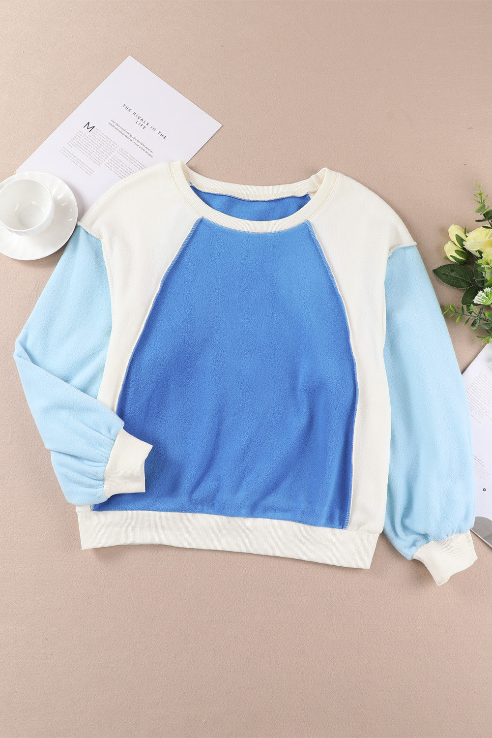 Malibu Dreams Round Neck Dropped Shoulder Color Block Sweatshirt