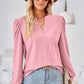 Ruched Notched Long Sleeve T-Shirt