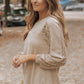 Waffle-Knit Round Neck Long Sleeve Blouse