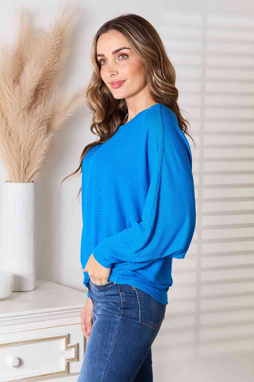 Zenana Full Size Round Neck Batwing Sleeve Blouse *