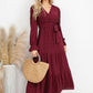 Swiss Dot Tied Surplice Flounce Sleeve Dress