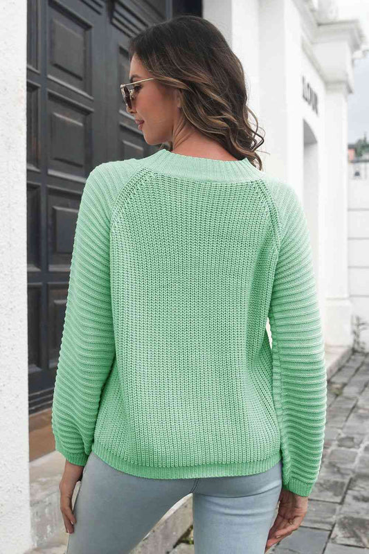 KnittedEmporium Round Neck Rib-Knit Sweater