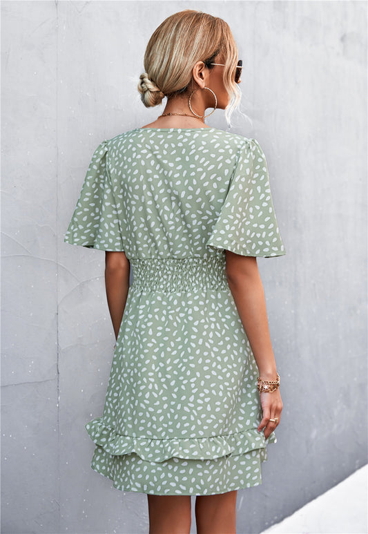 Women's Printed Smocked Waist Layered Surplice Dress